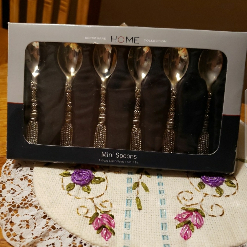 NEW! HOME Antique Silver-Plated Mini Spoon Set Of 6